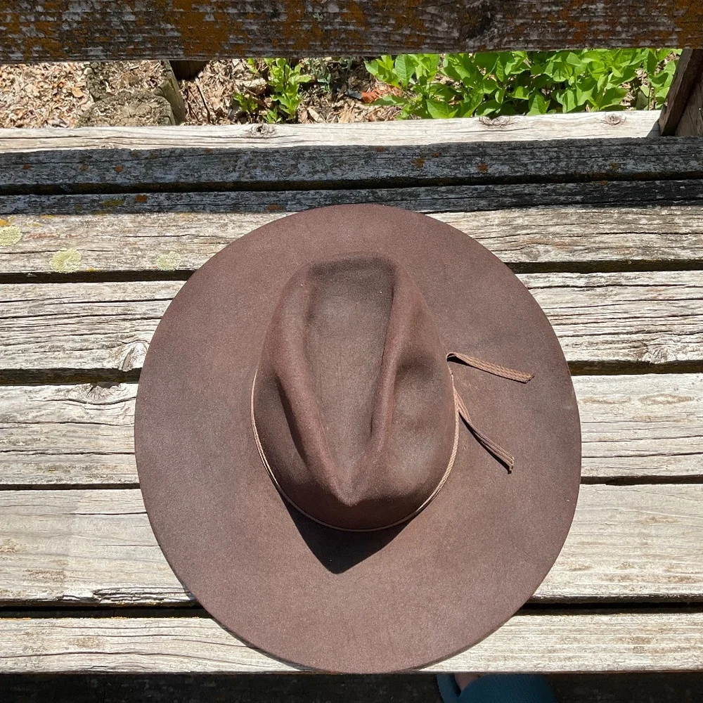 Brown Wide Brim Wool Fedora Hat - Unbranded